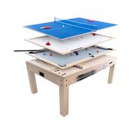 Table Multi Jeux 7 en 1 Chêne Billard Anglais Ping Pong Air Hockey Échecs
