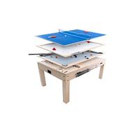 Table Multi Jeux 7 en 1 & Table à Manger Effet Bois Chêne Billard Anglais Ping Pong Air Hockey Echecs Backgammon Ensemble Multi Sports Soirée