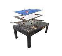 Table Multi Jeux 7 en 1 & Table à Manger Gris Billard Anglais Ping Pong Air Hockey Échecs Backgammon Ensemble Multi Sports Soirée Intérieure Divertissement Bureau [Accessoires Inclus]
