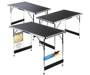 Table Multifonctionnelle Polyvalente - Pliante, de Camping, de Marché, Réglable en Hauteur, d'Appoint pour Jardin (3x Noir: 100x60cm)