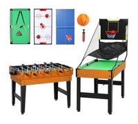 Table multijeux - table de jeux - 5 en 1 babyfoot billard air hockey ping-pong et basket - MDF - 134x108x144cm - marron noyer