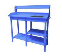 Table multiusages lasurée Habrita Foresta TAB 1105 couleur bleue utilisable en table rempotage ou table cuisine 117x45x121cm