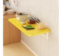 Table murale compacte à rabat - Bureau pliable et étagère avec 2 supports pour un rangement peu encombrant - Console de chevet élégante (jaune, 50 x 40 cm)