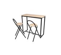 Toilinux - Table murale et ses 2 tabourets Dock en MDF et Métal - H.90 cm x L.100 cm - Beige et Noir - Dock Beige G