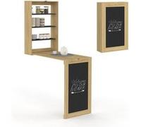 IDMarket - Table Murale Pliable MACCHIA avec étagères et Tableau Craie 2 Personnes Bois et Noir