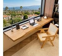 Table Murale Pliante En Chêne à Bords Naturels (live Edge), Gain De Place, Bureau Suspendu Rabattable, Bureau Mural Robuste Pour Télétravail, Buanderie Ou Cuisine, Plusieurs Ta 180*45cm/70.87*17.72in