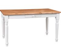 Table Non Extensible Champêtre En Bois Massif De Tilleul Avec Structure Antique Blanche Et Plateau En Finition Naturelle Multicolore