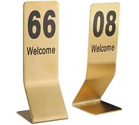 Table Numbers 1-100, Stainless Steel Gold Double Sided Digital Table Number Plate Restaurant, 14.5×5Cm L-Shaped Place Cards for Wedding Anniversary Events Party, Restaura