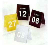 Table Numéro Carte, Chiffres 1-10/25/50/100 Cartes de Table de Style de Tente, Carte de Numéro de Table Double Face pour Restaurant Cafés Bars Signes de Table de Mariage(Purple-10 * 12cm,1-100)