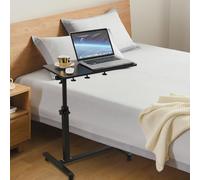 Table Ordinateur Portable Hauteur réglable XL Support avec 4 roulettes tablettes, Support de Lecture Roulant, Plateau Inclinable Pivotant à 360° (60 x 34,5 x 58/90 cm (Noir))