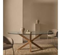 Table ovale en verre Argo avec pieds en acier effet bois