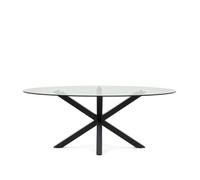 Table ovale en verre Argo avec pieds en acier et finition noire, Ø 200 x 100 cm
