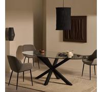 Table ovale en verre Argo avec pieds en acier et finition noire