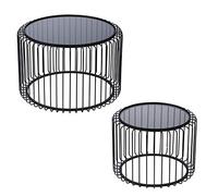 Set de 2 tables basses rondes métal noir et verre - Table Passion - Noir - Métal Noir