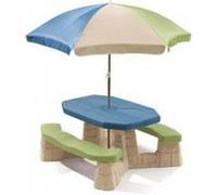 Step2 Naturally Playful Table Picnic Enfant en Vert / Bleu avec Parasol | Banc Pique Nique pour Enfants en Plastique
