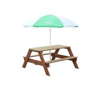 Table Picnic NICK Brun avec Parasol Vert Blanc 98x95x49cm