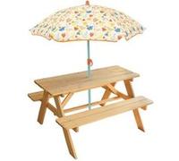 Fun House – Ensemble table pique-nique enfant bois avec parasol motif fruits H53×L95×P75 cm