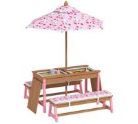 Table pique-nique enfant avec bancs - AIYAPLAY - coussins, parasol pliable, boîtes de rangement amovibles - motif à flamant - rose