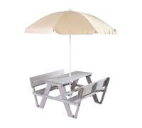 Set table pique-nique en bois massif + parasol gris et jaune TU