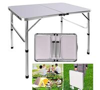 Table Pique-Nique Pliante 90x60cm, Petite Table Valise de Camping Pliante 2 Hauteur Ajustable 37/67cm, Structure Aluminium + Plateau MDF pour Repas Intérieur Extérieur Jardin BBQ et Plage