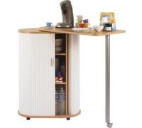Table Pivotante et Meuble de Rangement de Cuisine Hêtre + rideau blanc Hêtre et blanc