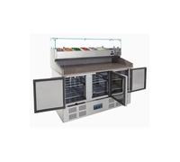 Réfrigérateur top Polar Table Pizza Réfrigérée Avec Vitrine à Ingrédients - 3 Portes - - R600a - Acier inoxydable3368Pleine x700xmm