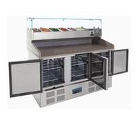 Réfrigérateur top Polar Table Pizza Réfrigérée Avec Vitrine à Ingrédients - 3 Portes - - R600a - Acier inoxydable3368Pleine x700xmm