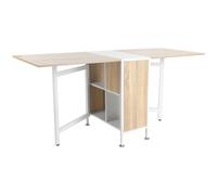 Table Pliable 4 Personnes 4 Niches Acier Blanc Aspect Chêne Clair Beige