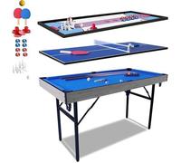 Table pliable 5 en 1 multi-jeux HLC, tennis de table, jeu de palets, billard, bowling, jeux de table air hockey, 137x68,5x78,5 cm