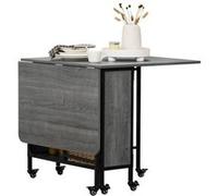 HomCom Table à manger pliante sur roulettes – 6 personnes, 2 abattants, étagère intégrée, gris