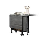 HomCom Table à manger pliante sur roulettes – 6 personnes, 2 abattants, étagère intégrée, gris