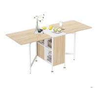 Table pliable cuisine - HOMCOM - 4 personnes table manger 4 niches intégrées petit espace - MDF - 169x62x75cm - chêne blanc