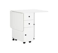 HomCom Table de cuisine pliante 2 plateaux rabattables 2 tiroirs placard étagère 120x60x76,5 Blanc