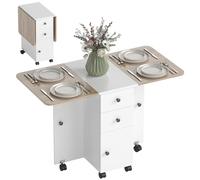 Table pliable de cuisine salle à manger - 2 tiroirs, placard, niche - panneaux aspect bois chêne blanc