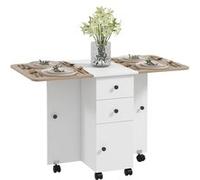 Table pliable de cuisine salle à manger - 2 tiroirs, placard, niche - panneaux aspect bois chêne blanc Beige G