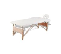 Table pliable de massage Blanc crème 2 zones avec cadre en bois 110078