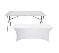 Table pliante 150 cm blanche + housse de restauration 7house