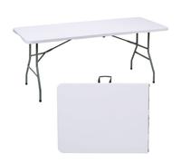 Table Pliante 180x70x74 Cm - Table Pliante Valise Avec Poignée - Table Pliante Extérieure Plastique Rectangulaire - Table Pliante 6 Personnes Jardin - Blanche Blanc