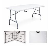 Table de jardin pliante 8 personnes 180 x 74 x 74 cm, table extérieur polyéthylène acier - 175 kg max - blanc - TERRE JARDIN