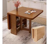 Table Pliante à Manger en Bois Massif, Abattant avec Compartiment de Rangement à 2 Niveaux, for Cuisine, Salle à Manger, Bureau