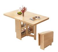 Table Pliante à Manger en Bois Massif, Abattant avec Compartiment de Rangement à 2 Niveaux, for Cuisine, Salle à Manger, Bureau