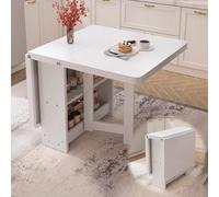 Table Pliante à Manger en Bois Massif, Abattant avec Compartiment de Rangement à 2 Niveaux, for Cuisine, Salle à Manger, Bureau