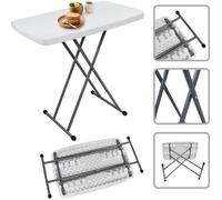 Todeco - Table Pliante Ajustable, Table Compacte et Pliable - Matériau: Acier - Surface supérieure: 76 x 50 cm - 76 x 50 x 51/63/74 cm, Blanc