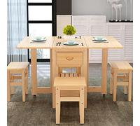 Table pliante avec 4 chaises, table de cuisine en bois peu encombrante avec roulettes et étagère de rangement à 2 niveaux, parfaite pour la cuisine, le salon ou la chambre à coucher.