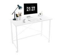 Table pliante avec roulettes - 100 x 50 cm - Petit bureau pliable - Charge maximale : 100 kg - Peu encombrant - Avec freins - Pour bureau à domicile, cuisine, balcon, camping - Blanc/teck - Blanc