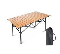 Table Pliante Camping,Plateau de Table en Aluminium,Table Carrée Roll Up Top pour intérieur et extérieur, Portable, légère, pour Voyage, Pique-Nique, Camping(Wood Grain Colour,M)