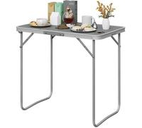 Table Pliante Camping, Table de Pique Nique avec Poignée, 80x50x70cm, en Métal et MDF, Gris E0EG0007