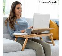 InnovaGoods Table pliante Lapwood bambou – tiroir, repose-verre, hauteur réglable 21–27 cm, beige