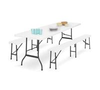 Table Pliante Dappoint Portable 180 Cm Et 2 Bancs Pliables Pour Camping Ou Réception Blanc