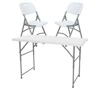 Table Pliante de Hauteur réglable 122 x 60 x 50-74 cm, et Set de 2 chaises Pliantes 51 x 45 x 85,5 cm, idéal pour l'extérieur